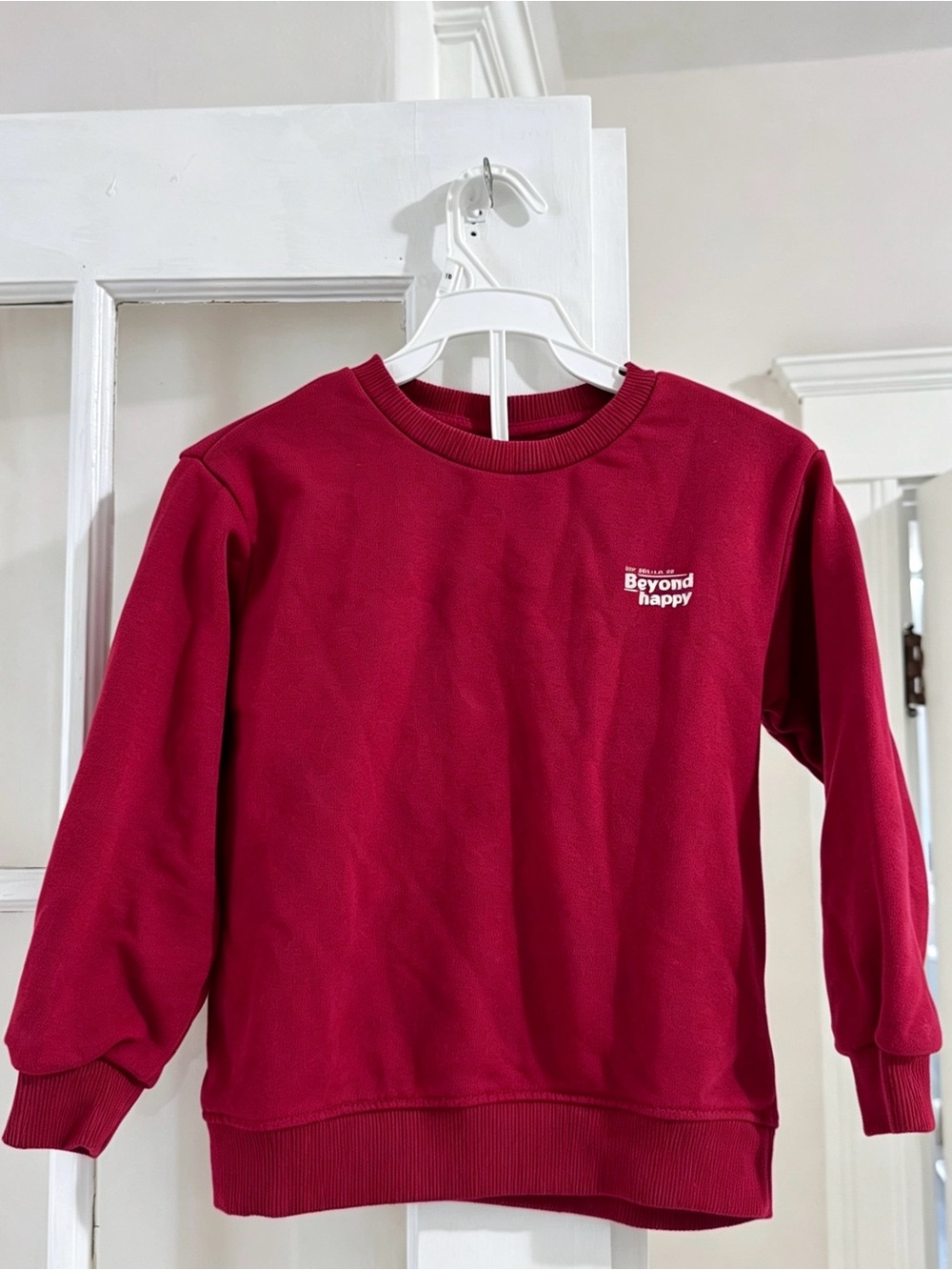 Zara Kids Burgundy Crewneck Sweatshirt with 'Beyond Happy' Logo